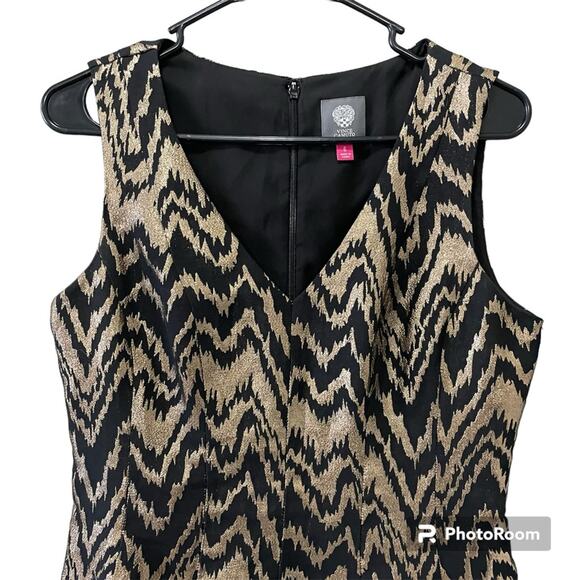 Vince Camuto Metallic Black & Gold Fit & Flare Cocktail Dress Sleeveless Size 6 - Picture 3 of 10